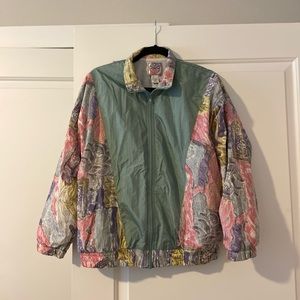 Retro 90s Sports Accent Windbreaker Zip Jacket